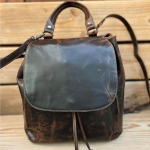 New, Distressed leather Carryall Bucket backpack, cognac